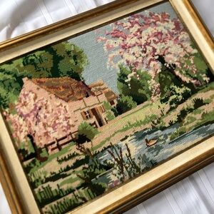 Framed Landscape Tapestry Art with Gold Frame